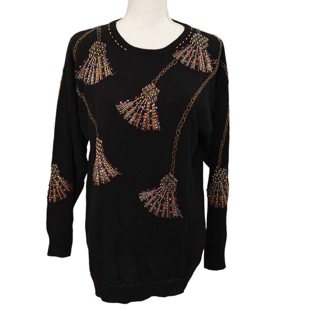 Victoria Harbour ramie cotton blend beaded sweater size XL tassels